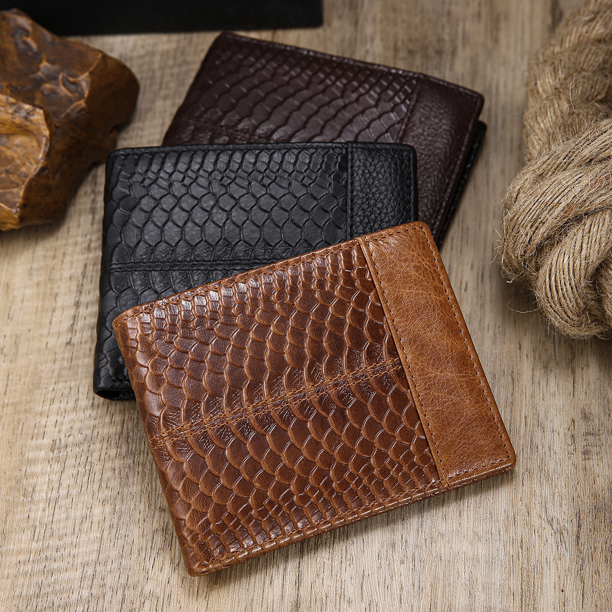 Men's PU Leather Wallet with Python Texture, Three Shades