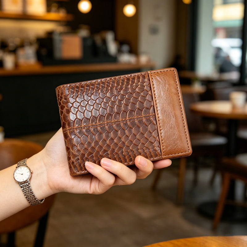 Men's PU Leather Wallet with Python Texture, Three Shades