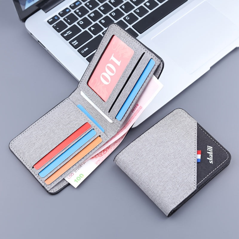 Extra Slim Men's Wallet in Textured PU, Two-Tone Cut