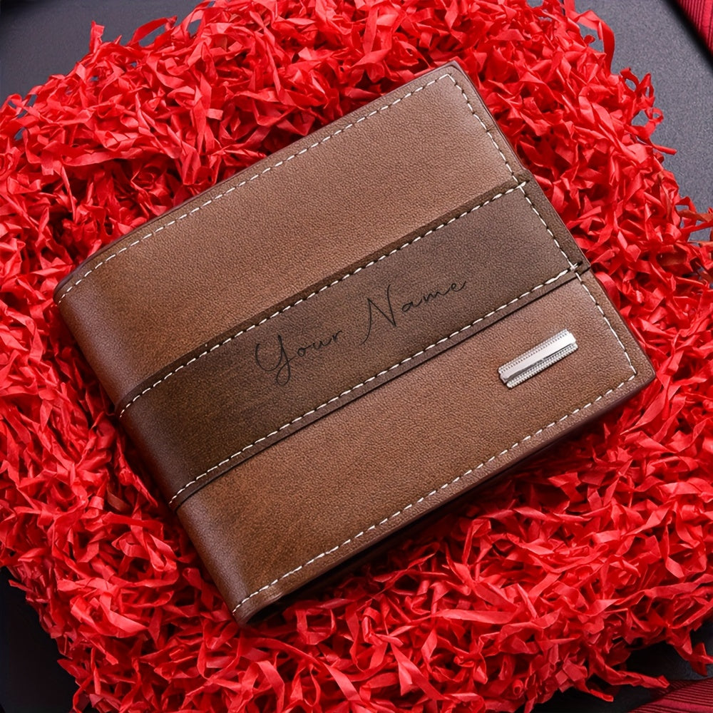 Personalized Two-Tone Slim Men's Wallet with Zippered Pocket