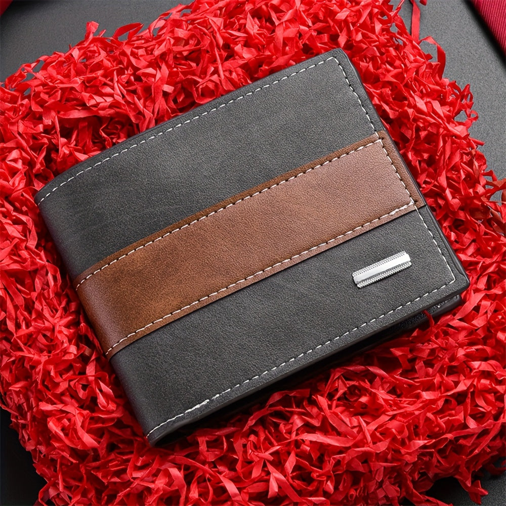 Personalized Two-Tone Slim Men's Wallet with Zippered Pocket Image