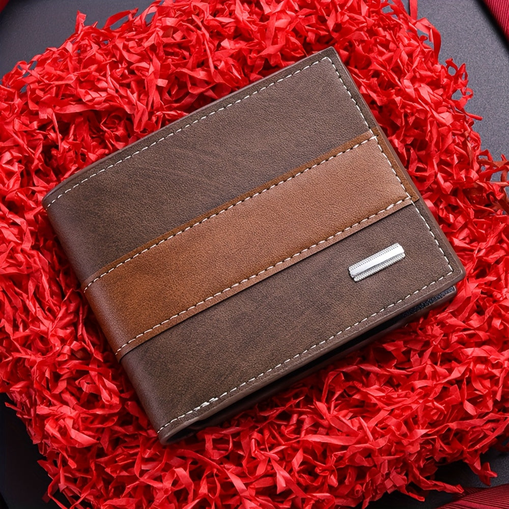 Personalized Two-Tone Slim Men's Wallet with Zippered Pocket Image