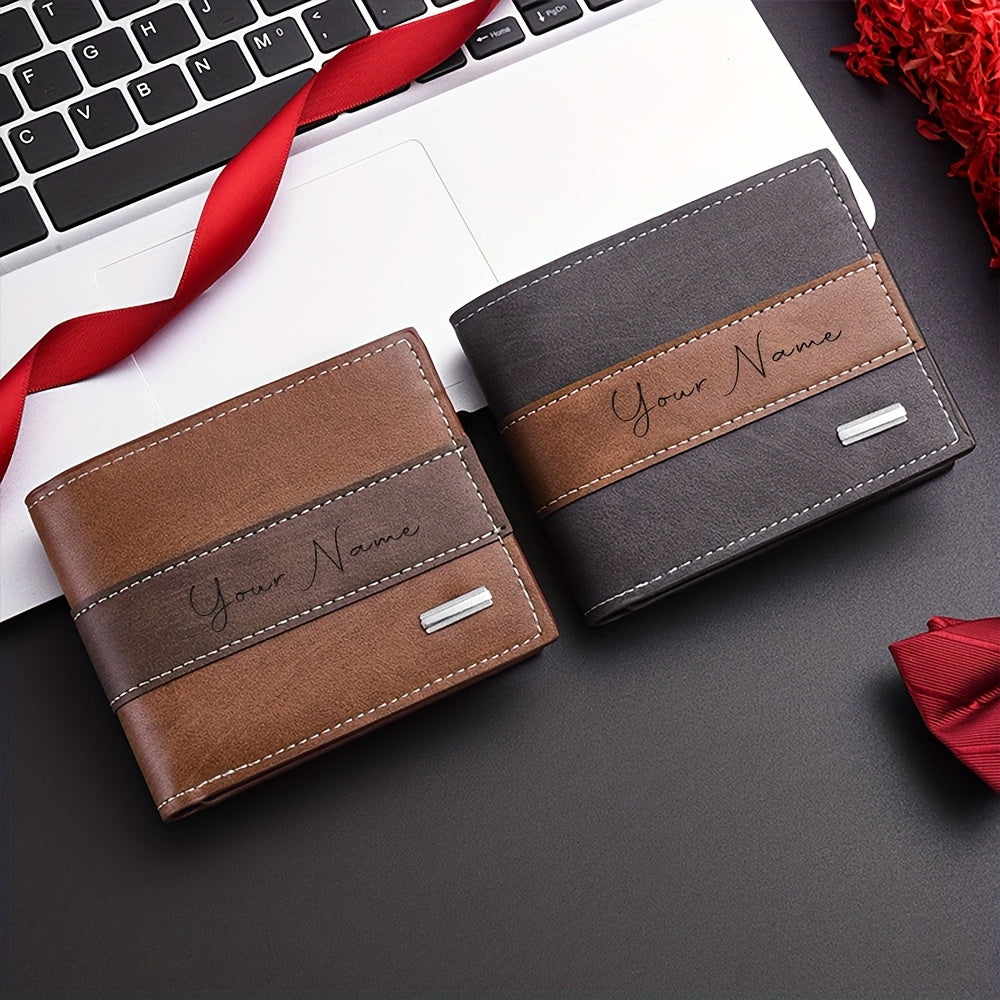 Personalized Two-Tone Slim Men's Wallet with Zippered Pocket