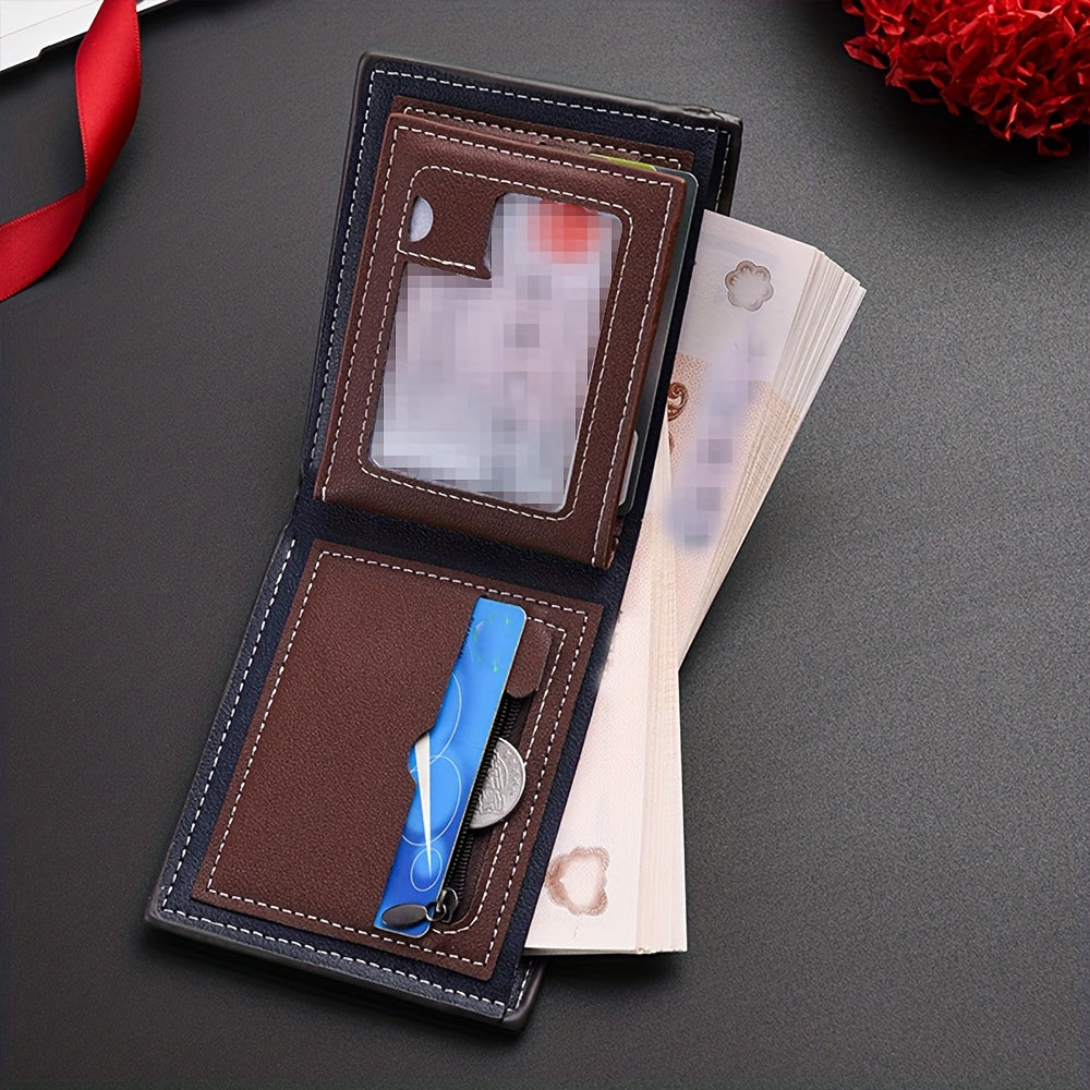 Personalized Two-Tone Slim Men's Wallet with Zippered Pocket