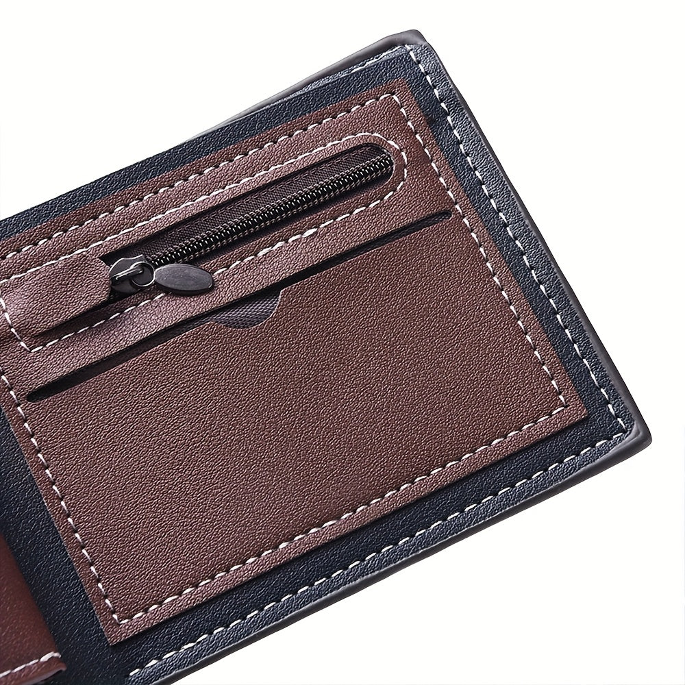 Personalized Two-Tone Slim Men's Wallet with Zippered Pocket