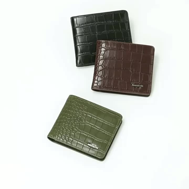 Men's Crocodile Embossed Wallet, Two-Fold PU Leather