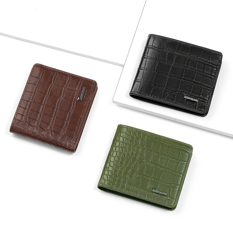 Men's Crocodile Embossed Wallet, Two-Fold PU Leather