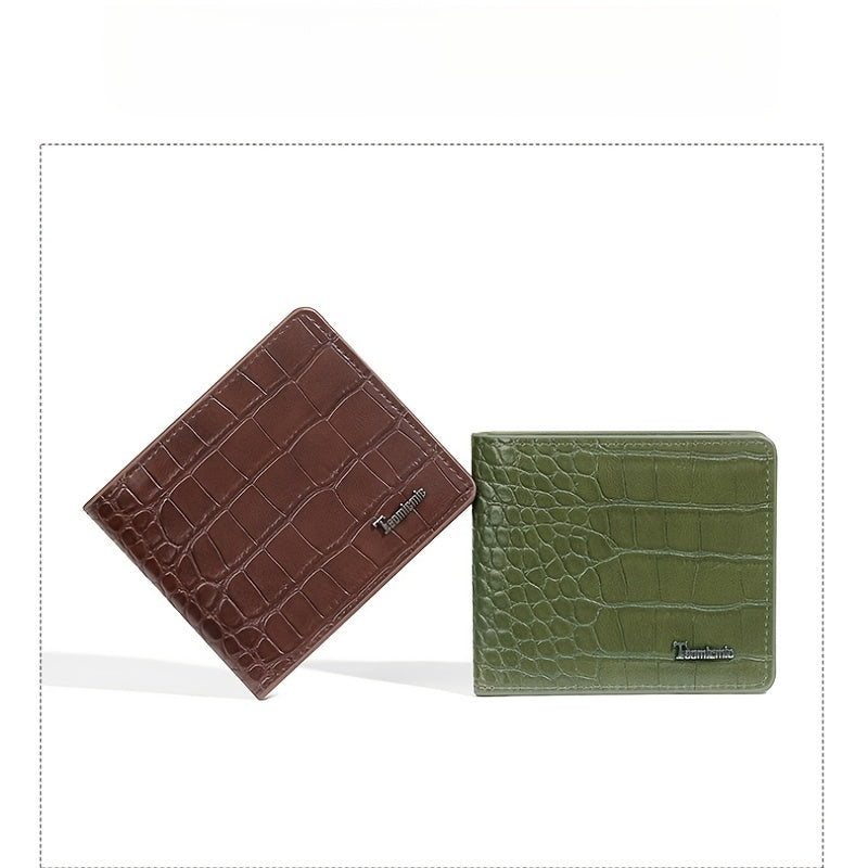 Men's Crocodile Embossed Wallet, Two-Fold PU Leather