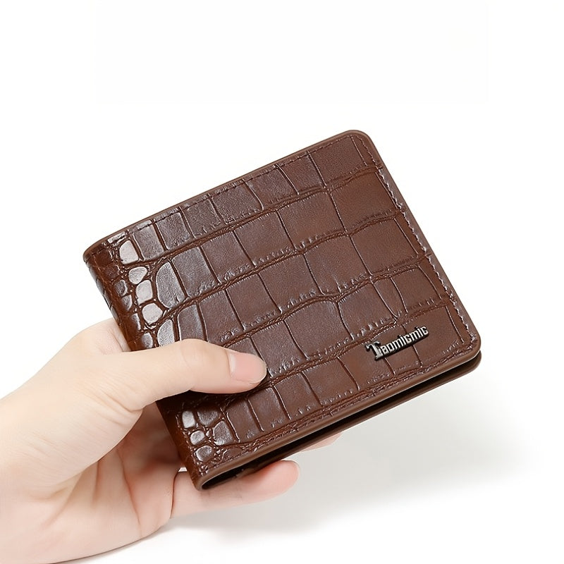 Men's Crocodile Embossed Wallet, Two-Fold PU Leather