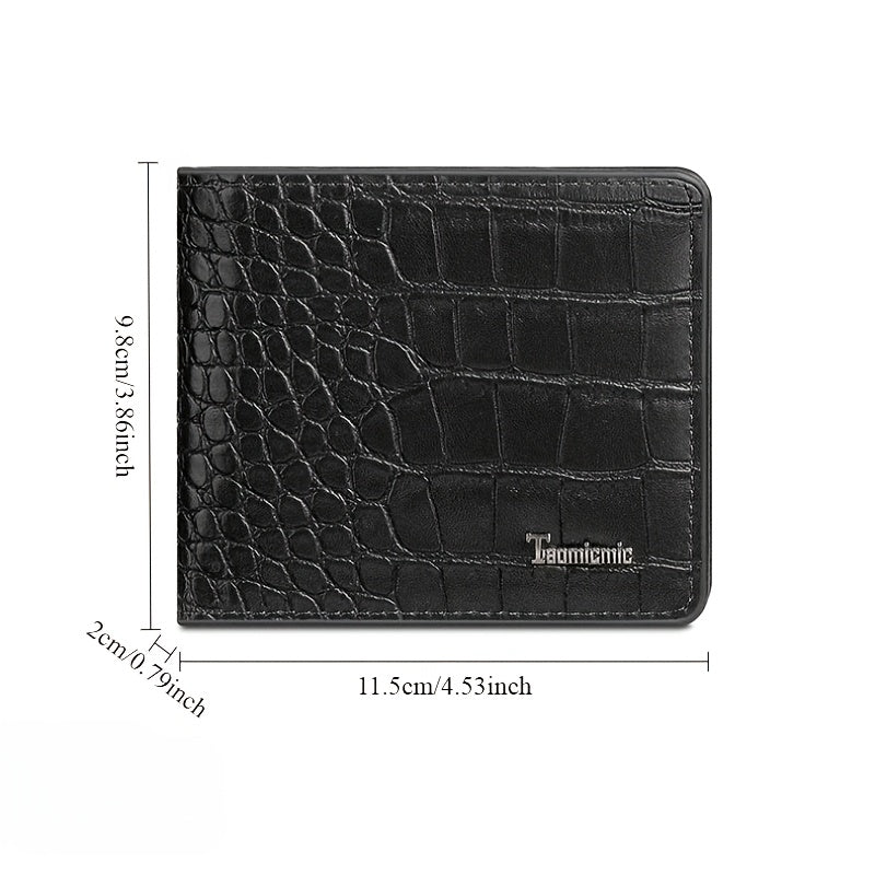 Men's Crocodile Embossed Wallet, Two-Fold PU Leather