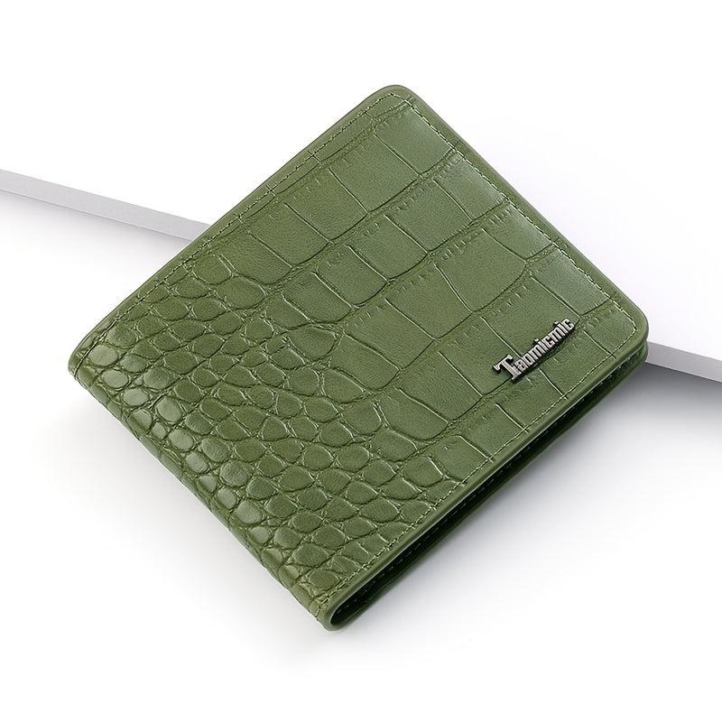 Men's Crocodile Embossed Wallet, Two-Fold PU Leather