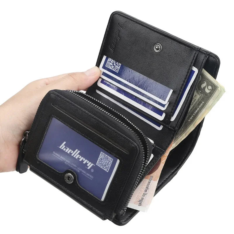 Men's Trifold Wallet with Large Capacity in PU Leather with Zip and Integrated Card Holder