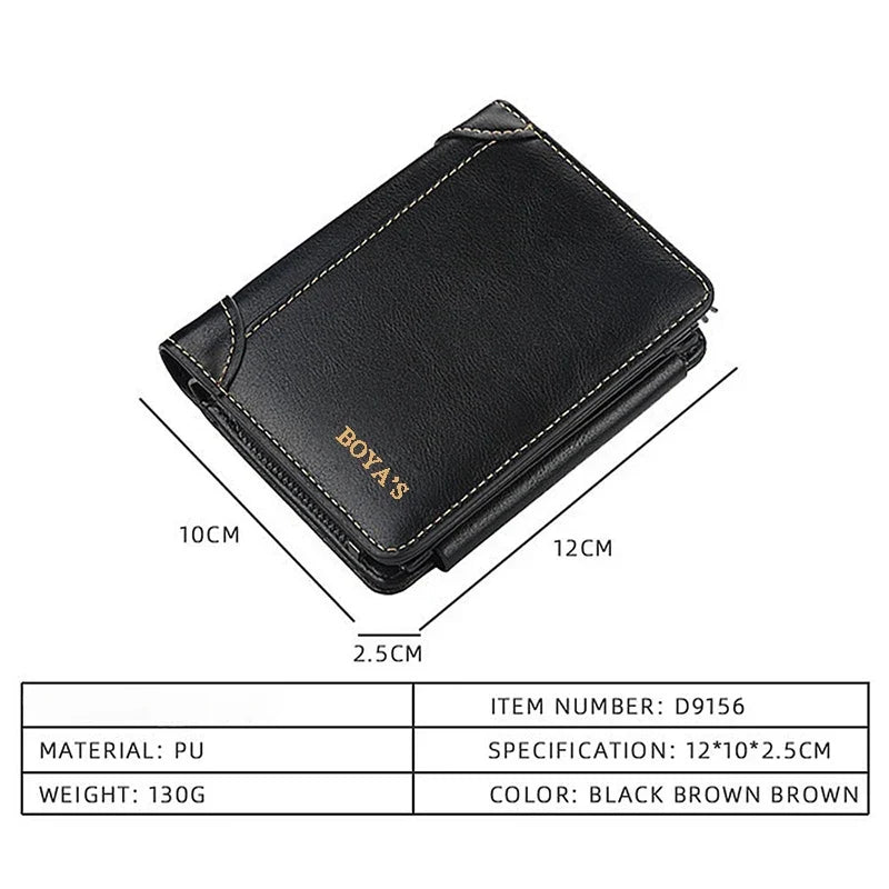 Men's Trifold Wallet with Large Capacity in PU Leather with Zip and Integrated Card Holder Image