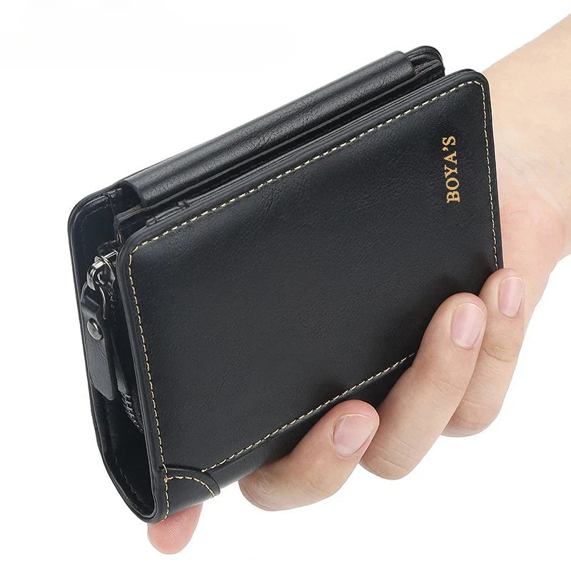Men's Trifold Wallet with Large Capacity in PU Leather with Zip and Integrated Card Holder