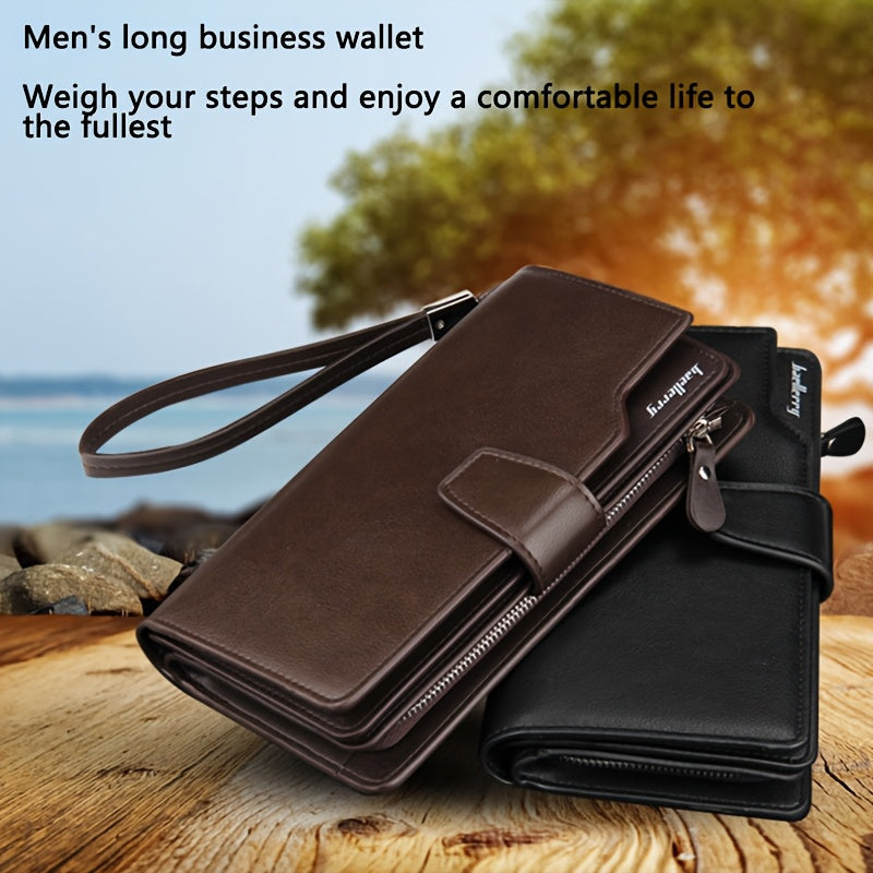 Long Men's Wallet with Snap Closure and Wrist Strap