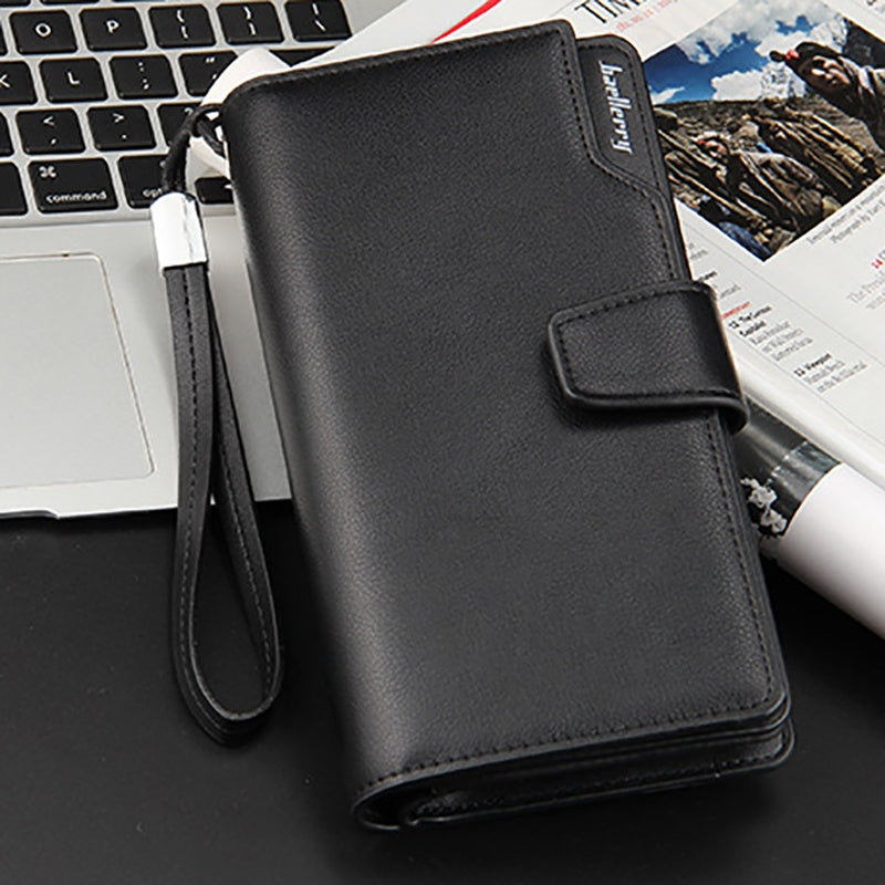 Long Men's Wallet with Snap Closure and Wrist Strap