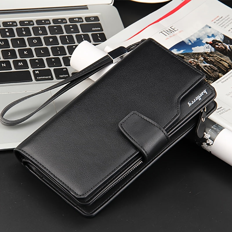 Long Men's Wallet with Snap Closure and Wrist Strap
