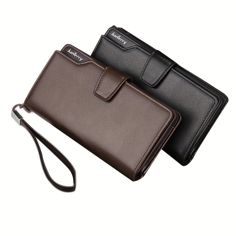 Long Men's Wallet with Snap Closure and Wrist Strap