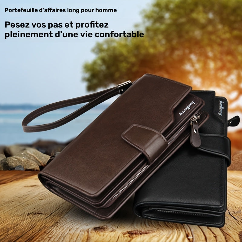 Long Men's Wallet with Snap Closure and Wrist Strap