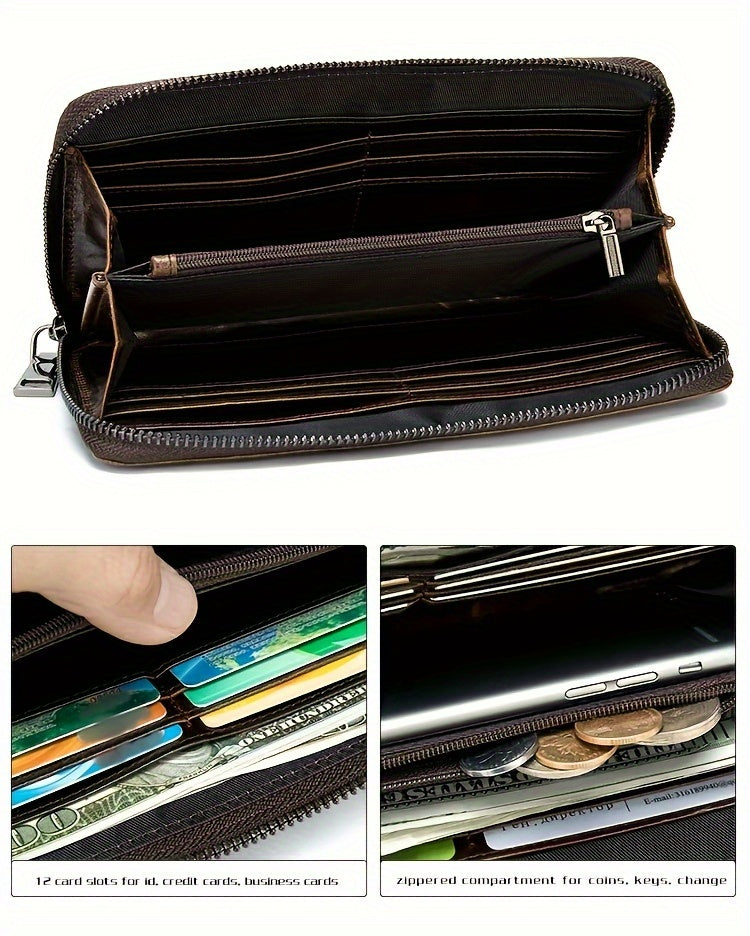 Long Crocodile Wallet for Men, Twelve Slots and Full Zip