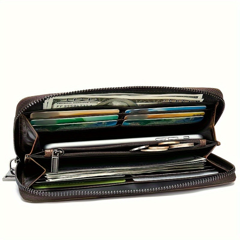 Long Crocodile Wallet for Men, Twelve Slots and Full Zip