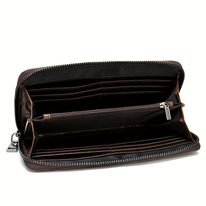 Long Crocodile Wallet for Men, Twelve Slots and Full Zip