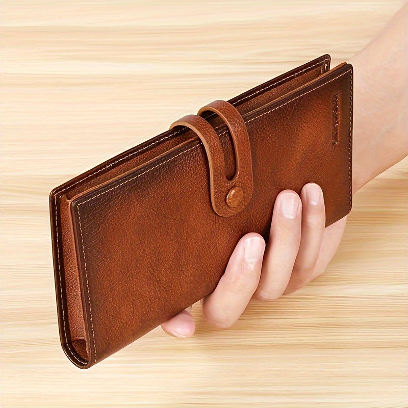Men's Long Genuine Leather Wallet with 12 Card Slots