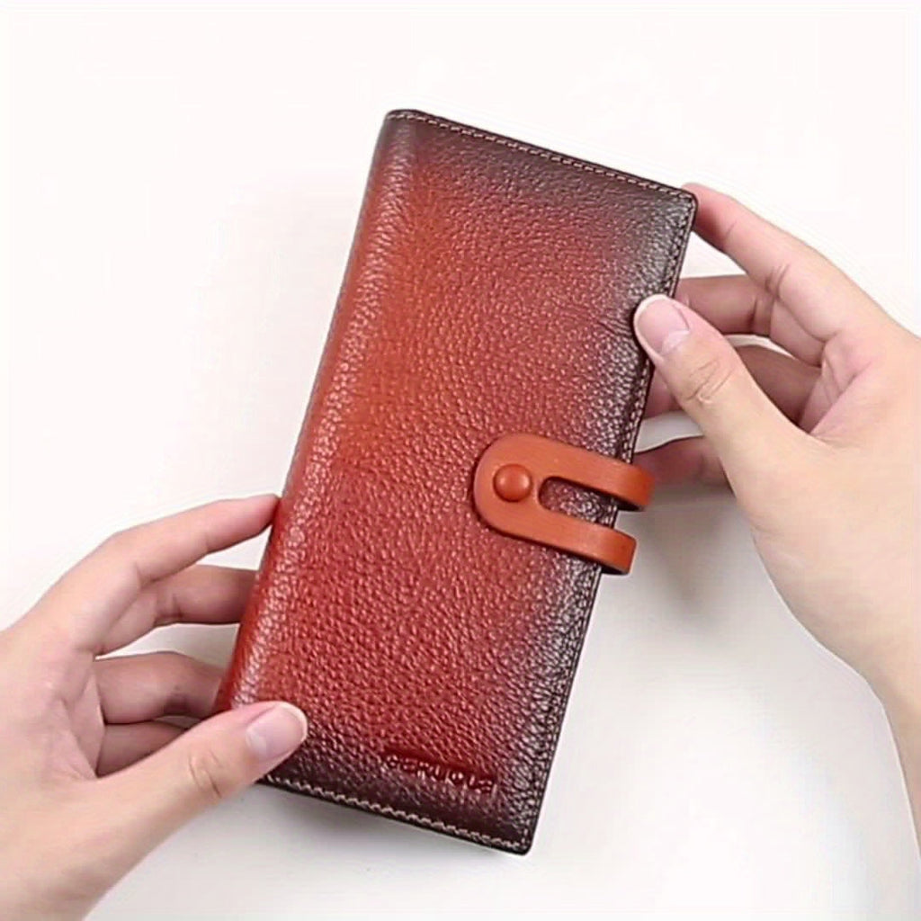 Men's Long Genuine Leather Wallet with 12 Card Slots