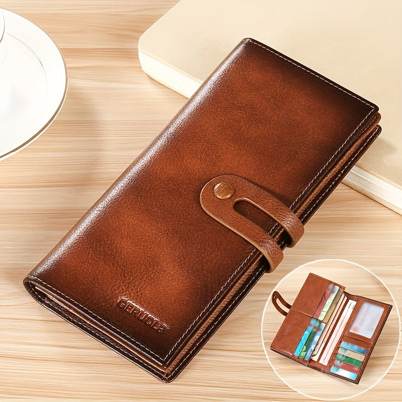 Men's Long Genuine Leather Wallet with 12 Card Slots
