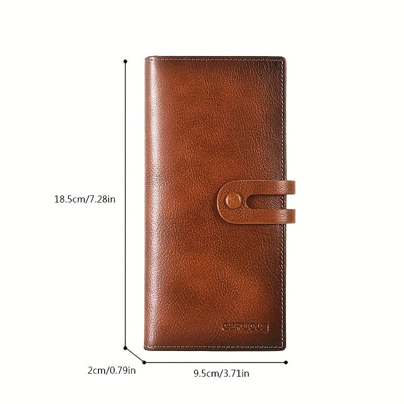 Men's Long Genuine Leather Wallet with 12 Card Slots