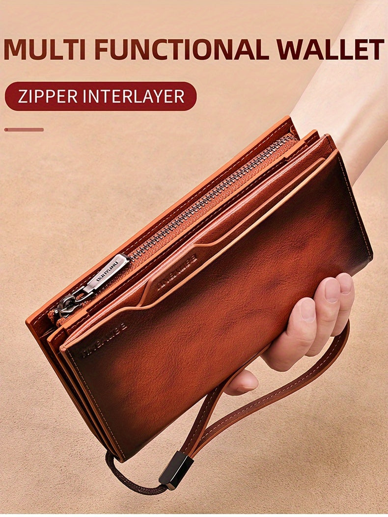 Men's Long Leather Wallet, 26 Cards and Removable Clip