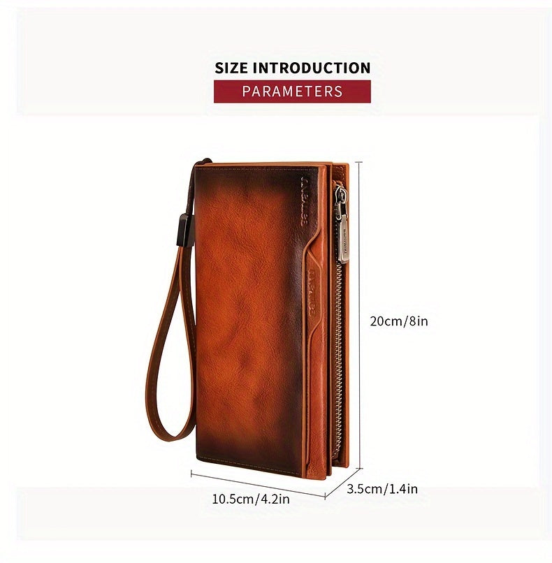Men's Long Leather Wallet, 26 Cards and Removable Clip