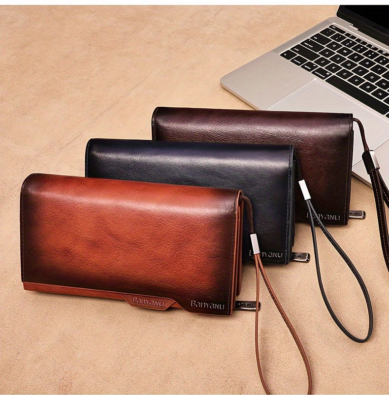 Men's Long Leather Wallet, 26 Cards and Removable Clip