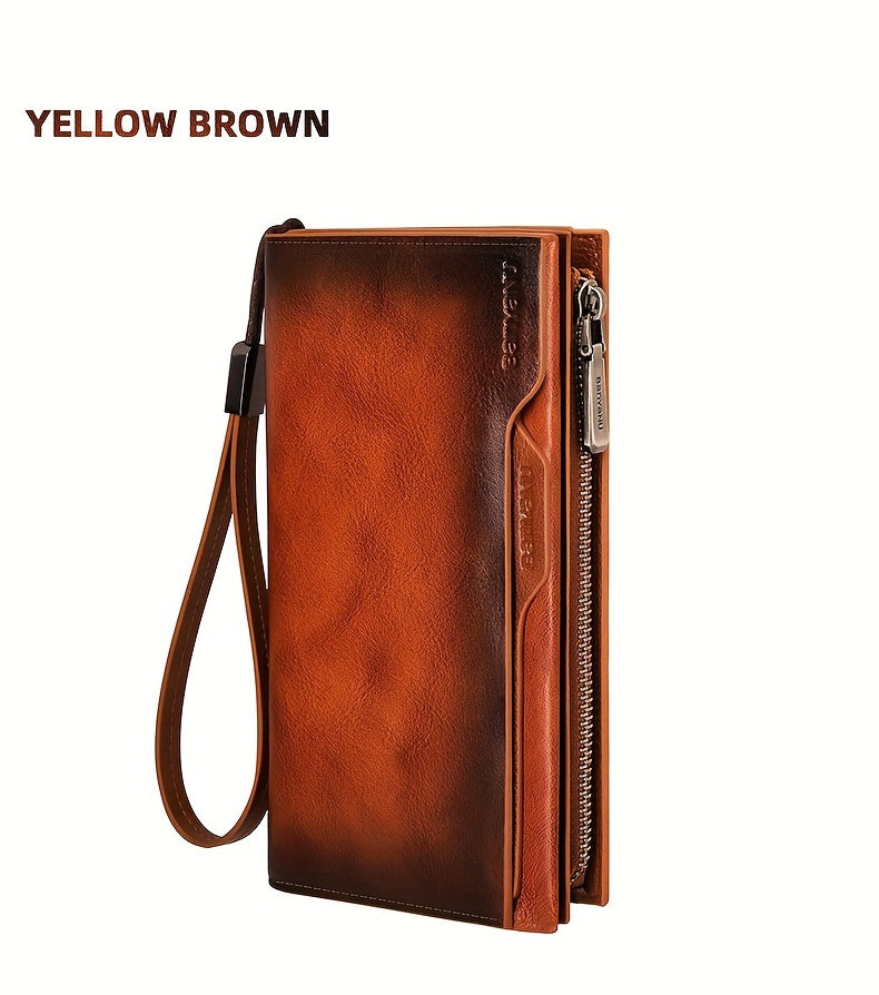 Men's Long Leather Wallet, 26 Cards and Removable Clip
