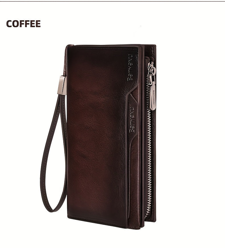 Men's Long Leather Wallet, 26 Cards and Removable Clip