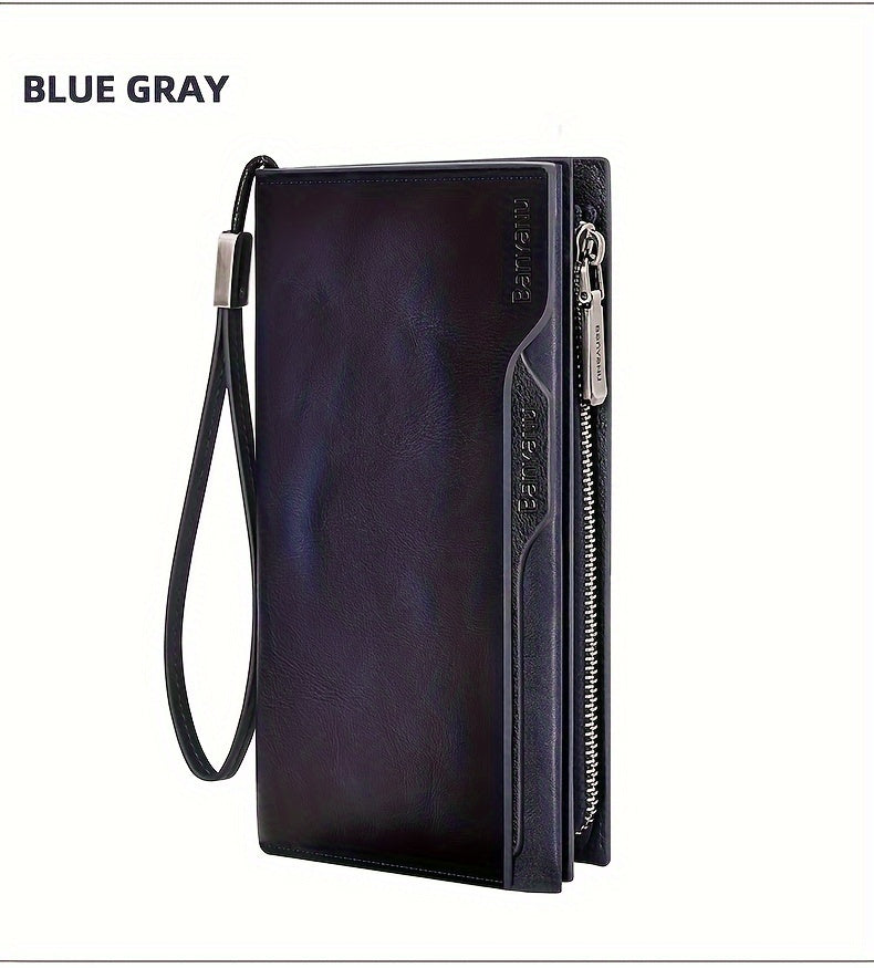 Men's Long Leather Wallet, 26 Cards and Removable Clip