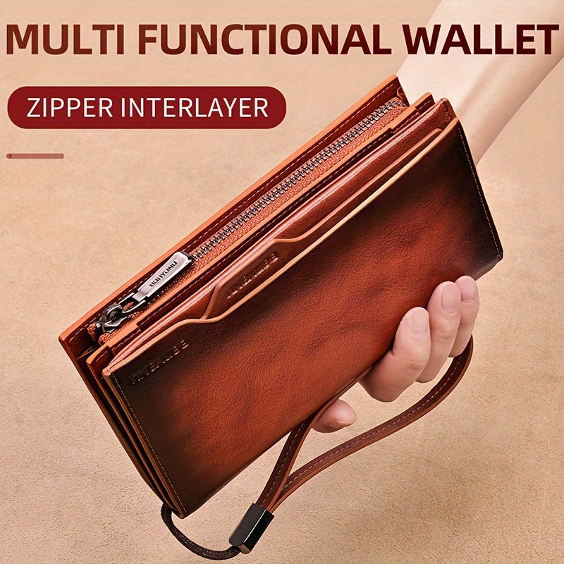 Men's Long Leather Wallet, 26 Cards and Removable Clip