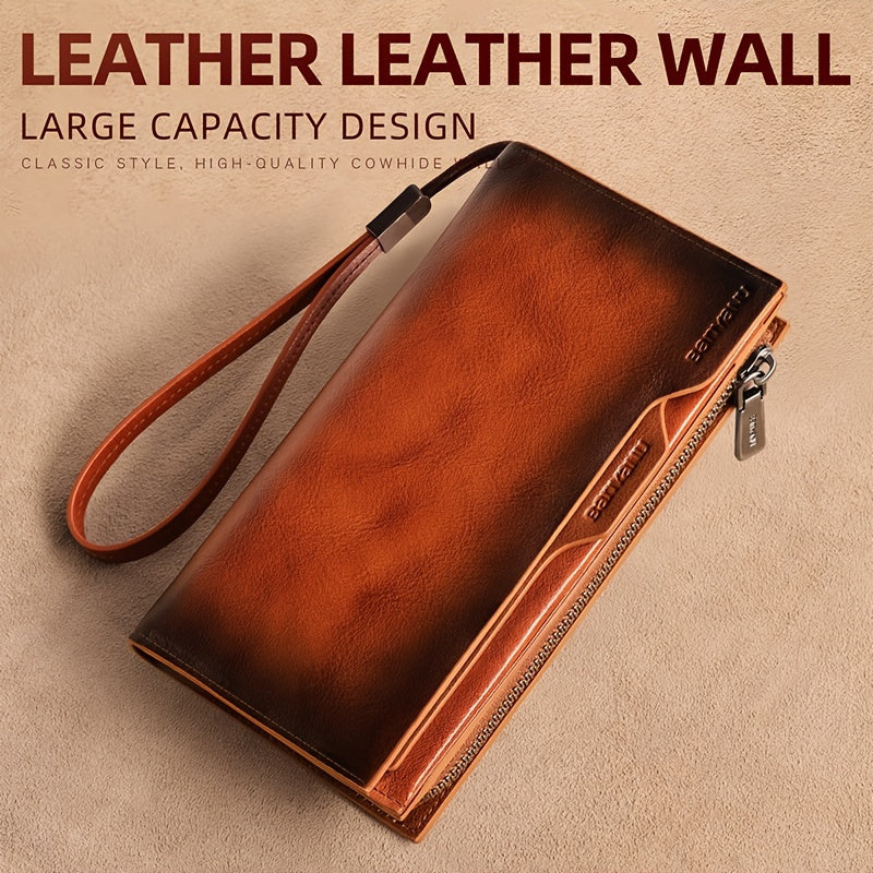 Men's Long Leather Wallet, 26 Cards and Removable Clip