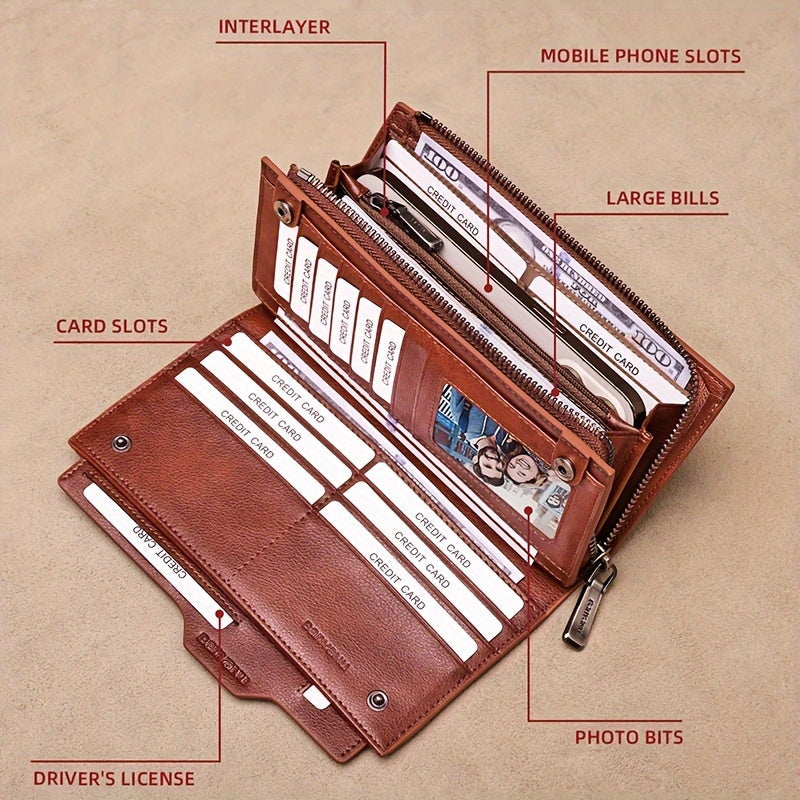 Men's Long Leather Wallet, 26 Cards and Removable Clip