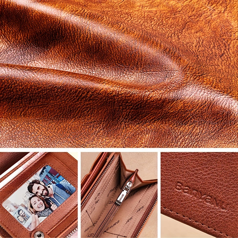 Men's Long Leather Wallet, 26 Cards and Removable Clip