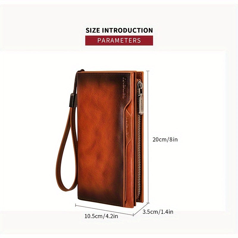 Men's Long Leather Wallet, 26 Cards and Removable Clip