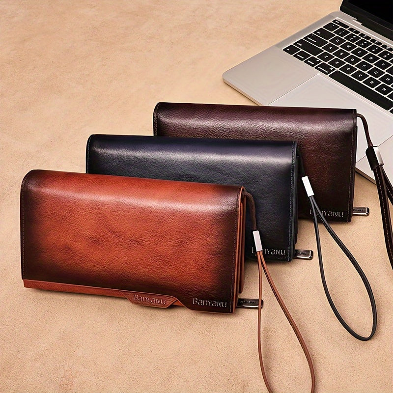 Men's Long Leather Wallet, 26 Cards and Removable Clip