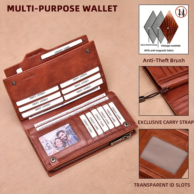 Men's Long Leather Wallet, 26 Cards and Removable Clip