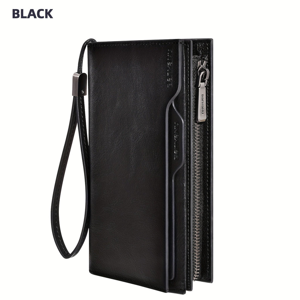 Men's Long Leather Wallet, 26 Cards and Removable Clip