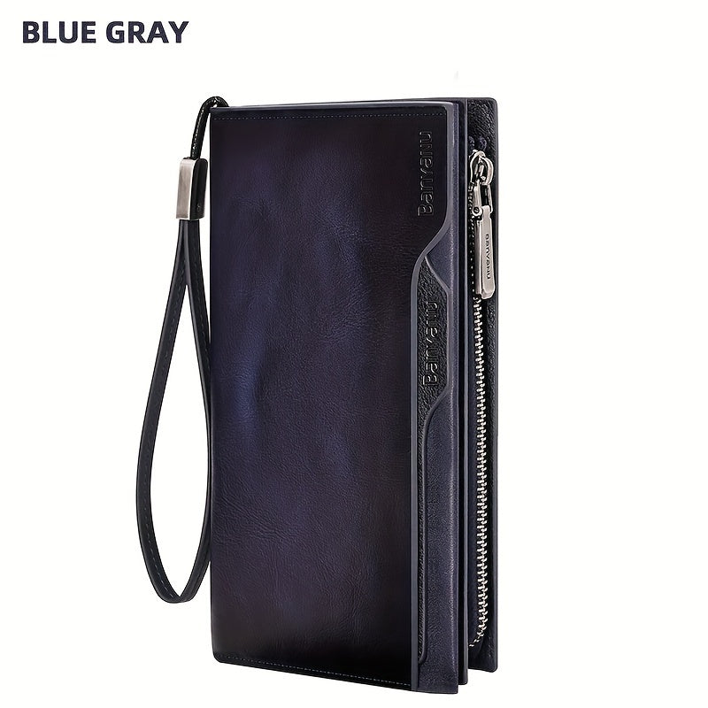 Men's Long Leather Wallet, 26 Cards and Removable Clip