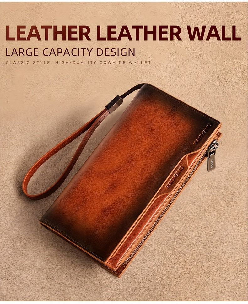 Men's Long Leather Wallet, 26 Cards and Removable Clip