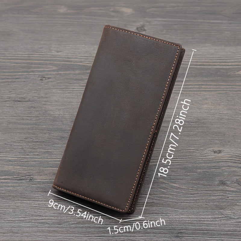 Men's Long Crazy Horse Leather Wallet, 0.6 in Closed