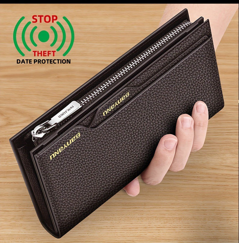 Long Grain Leather Wallet for Car Documents