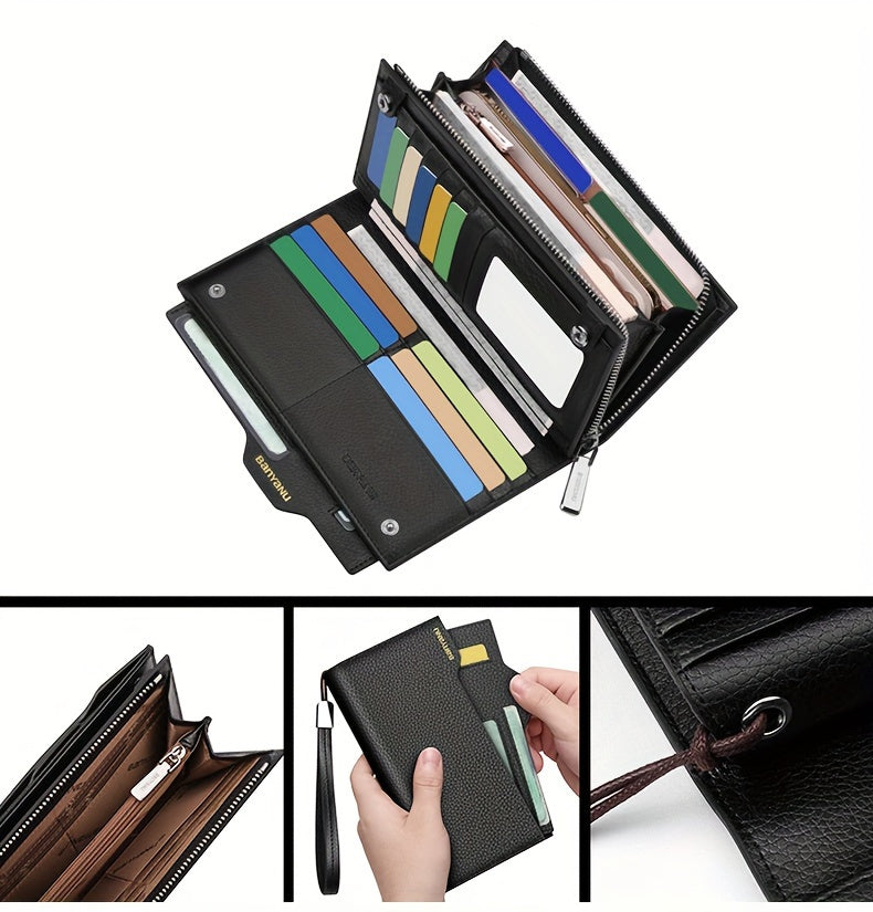 Long Grain Leather Wallet for Car Documents