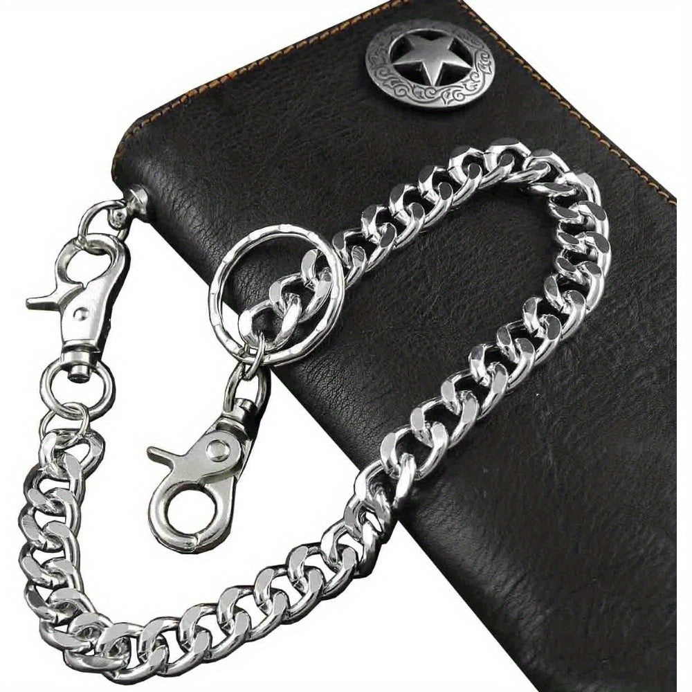 Men's Long Black Leather Wallet with Concho and Chain
